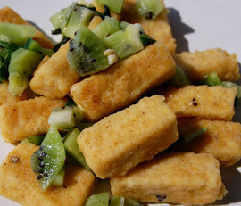 Tofu con arroz y kiwi