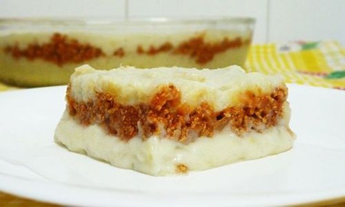 Pastel de soja texturizada y patata con calabaza