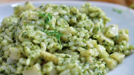 Zucchini con arroz y pesto