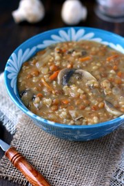 Lentejas cremosas con champiñones y arroz