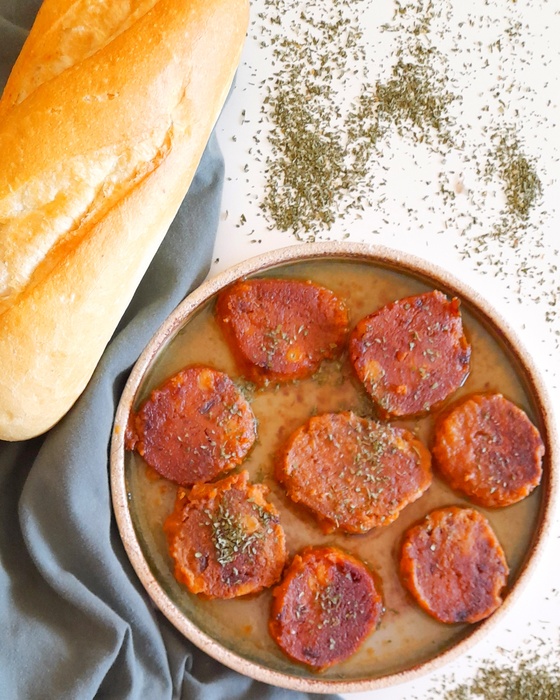 Chorizo vegano a la sidra